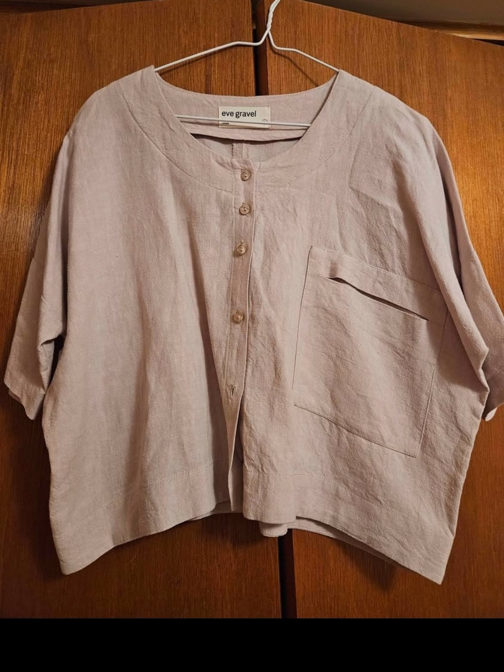 Eve Gravel Musk Boxy Linen Button-Down Top Sz Large